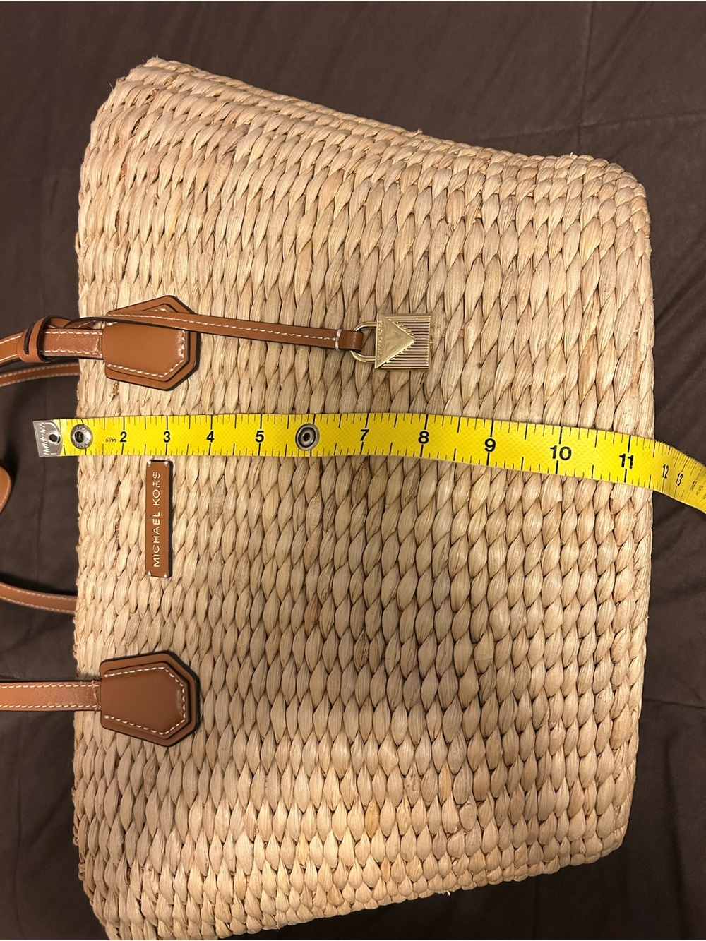 Michael Kors Natural Woven Tote with Brown Leather Trim & Gold Hardware - Picture 15 of 16